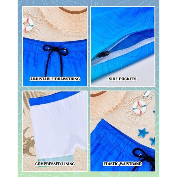 ✨Men Blue Swim Trunks Bathing Suits Board Beach Swim with Zipper Pocket Shorts - Picture 4 of 7